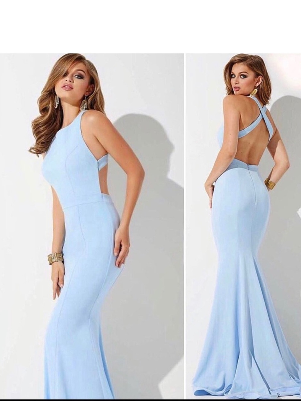 Jovani Light Blue Open-Back Subtle Mermaid Gown